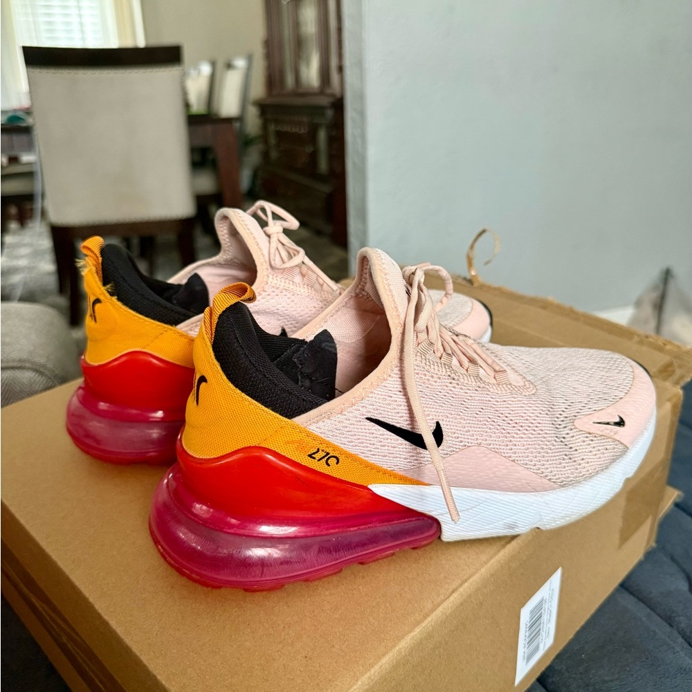 Nike Air Max 270 Light Pink and Orange Sneakers WOMENS